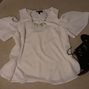 Lane Bryant white cold shoulder blouse